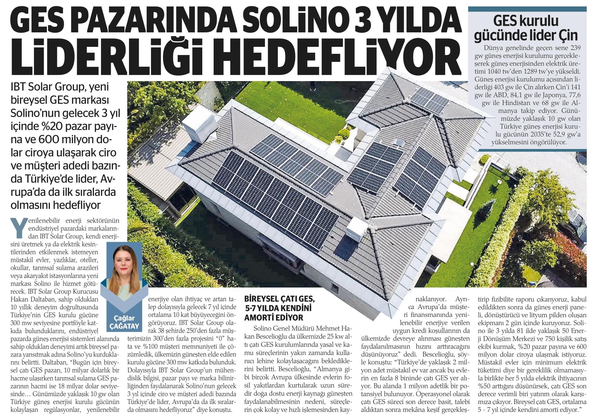 Analiz: GES pazarında Solino 3 yılda liderliği hedefliyor.