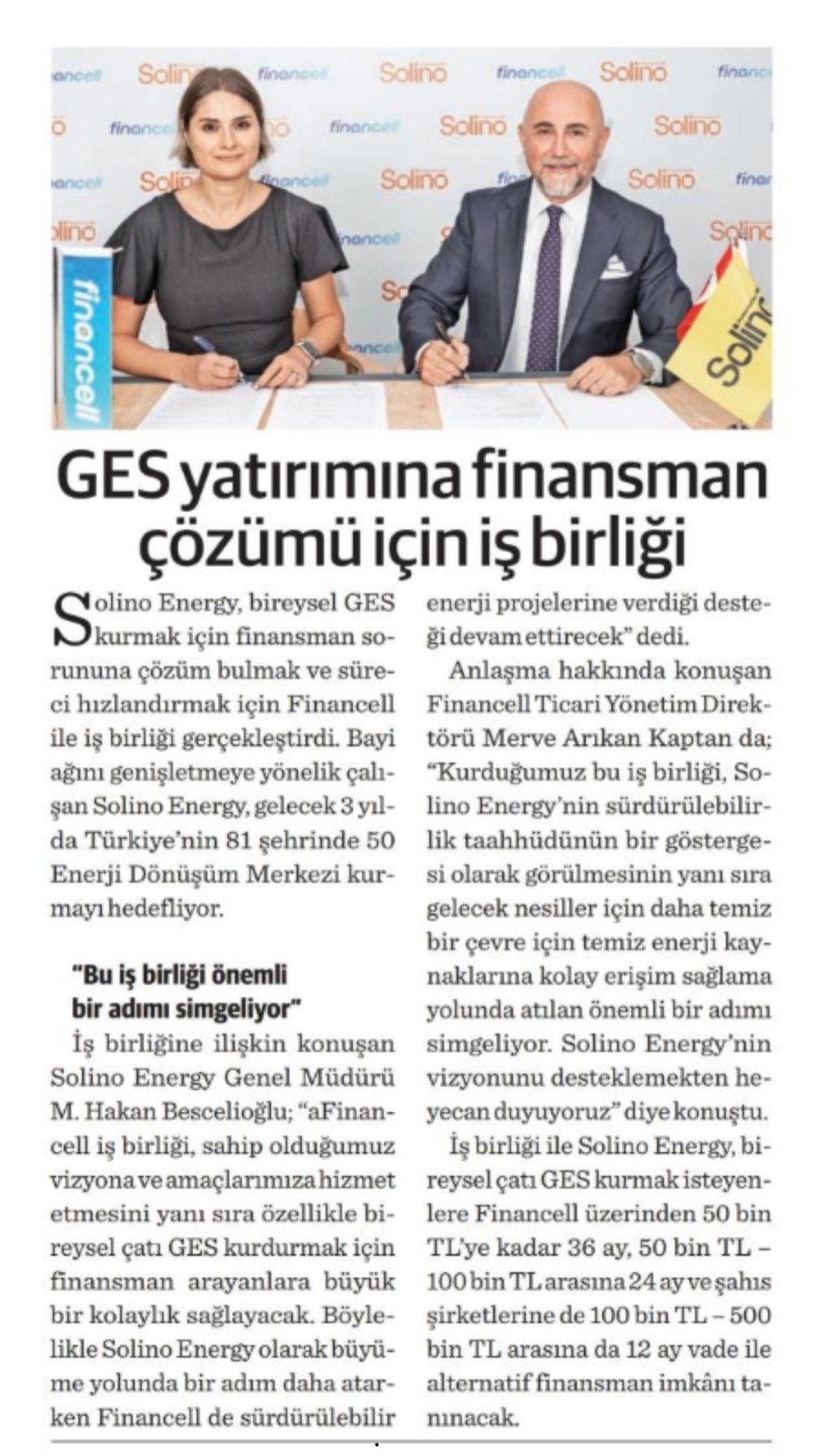GES yatırımına finansman çözümü için iş birliği